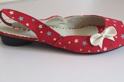 Flydoz Ladies Red Slingback Shoes With Stars &amp; Bows New With Box Size UK4 EU37 CAN POST