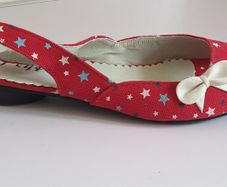 Flydoz Ladies Red Slingback Shoes With Stars & Bows New With Box Size UK4 EU37 CAN POST