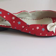 Flydoz Ladies Red Slingback Shoes With Stars & Bows New With Box Size UK4 EU37 CAN POST