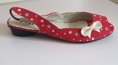 Flydoz Ladies Red Slingback Shoes With Stars & Bows New With Box Size UK4 EU37 CAN POST