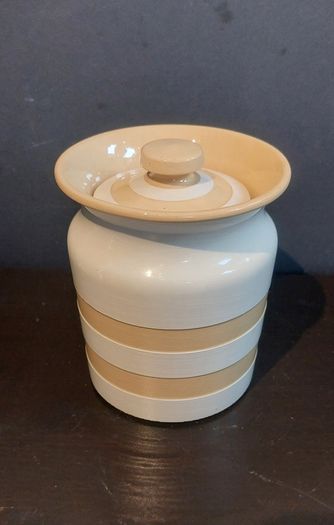 Fabulous RARE Collectable Traditional Cornishware Storage Jar in the Very Rare and Discontinued Gold & White Colourway, TG Green, Restyled by Judith Onions, Circa 1968 to 1975