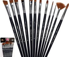 4 All Paint Brushes 12 Set Professional Paint Brush Round Pointed Tip Nylon Hair Artist Acrylic Brush for Acrylic Watercolor Oil Painting