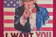 American ww1 recruitment poster, vintage style metal sign .
