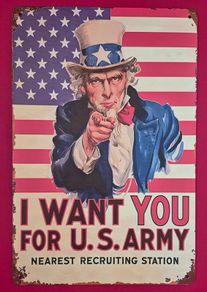 American ww1 recruitment poster, vintage style metal sign .