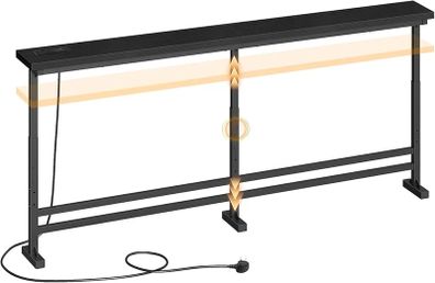 15 cm Slim Console Table, Height-Adjustable Behind Sofa Table, 180 cm Hallway Table, Narrow Long Sofa Table with Power Outlet, for Living Room, Hallway, Entryway, Black