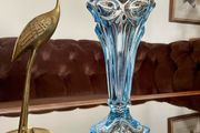 Vintage Art Deco Light Blue Pressed Glass Trumpet Vase made in Czechoslovakia 1930s