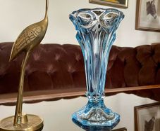 Vintage Art Deco Light Blue Pressed Glass Trumpet Vase made in Czechoslovakia 1930s