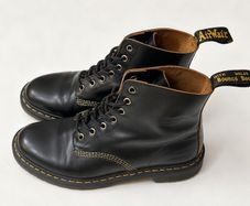 Dr. Martens Black Leather Boots  AirWair Yellow Stitch