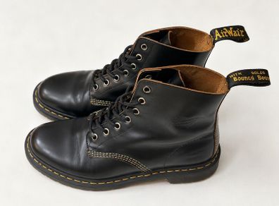 Dr. Martens Black Leather Boots  AirWair Yellow Stitch