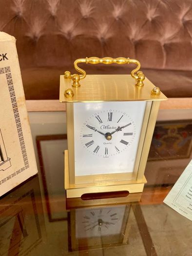 As New Vintage Westclox Quartz Carriage Clock Gold Metal Rectangular Roman Numerals Analogue 1980s