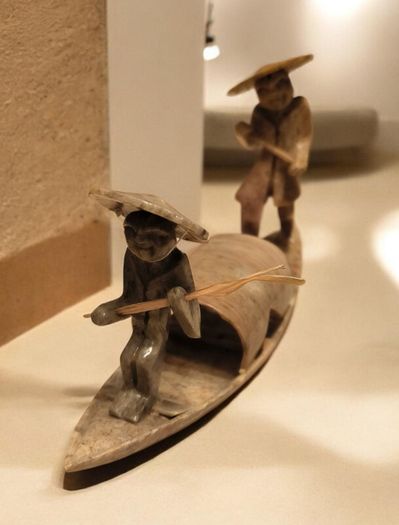 Vintage Chinese Soapstone Fishermen Boat