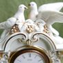 Vintage Landex Royal Craft White Porcelain Mantle Clock Gilt Trim, Doves Transistor Japan , in working order Image 5