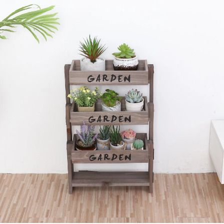 3 Tier Wooden Garden Plant Stand Vintage Herb Flower Succulent Holder Folding Display Shelf for Indoor Outdoor Yard Patio