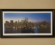Large Framed New York Skyline Wall Art | Vintage Twin Towers Panoramic Print