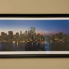 Large Framed New York Skyline Wall Art | Vintage Twin Towers Panoramic Print