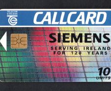 1994 Ireland 10 unit Siemens to celebrate 120 years serving Ireland (Gemplus GEM1) Call Card Used. Telecom Eireann card number 1072