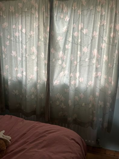 light blue magnolia print curtains