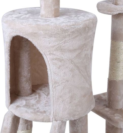 143cm Cat Scratch Posts Multi-Level Stable Cat Climbing Tower Cat Activity Trees with Ladder, Indoor Pet Activity Furniture Play House for Kitty Kitten