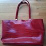 F&F Dark Red with Gold Crocodile-Style Print Embossed Shoulder Tote Handbag with Matching Pouch Image 3