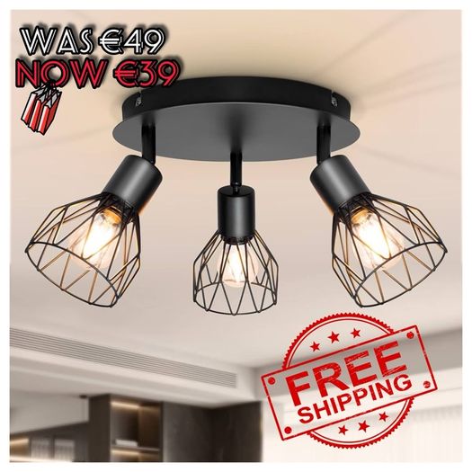 NEW SALE | Spot Light Fittings for Ceilings Adjustable Metal Wire Cage Kitchen Spotlight Ceiling Lights with E14 Base Black 3 Way Ceiling Light Industrial for Indoor Bedroom Hallway Living Room Shop