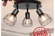 NEW SALE | Spot Light Fittings for Ceilings Adjustable Metal Wire Cage Kitchen Spotlight Ceiling Lights with E14 Base Black 3 Way Ceiling Light Industrial for Indoor Bedroom Hallway Living Room Shop
