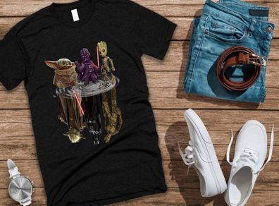Baby Yoda Vader Groot Chibi Mirror Reflect T-Shirt star wars t-shirt tee top