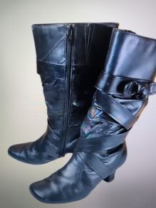 Caprice Boots Black Leather Zip Size UK5 EU21.5 High Heel 6cm