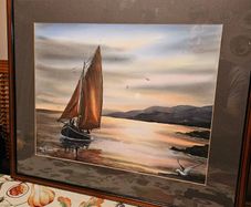 Original Painting , Watercolour by Helen Mulkerns (1996) - Galway Hooker at Sunset