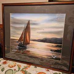 Original Painting , Watercolour by Helen Mulkerns (1996) - Galway Hooker at Sunset
