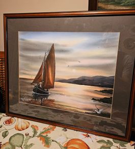 Original Painting , Watercolour by Helen Mulkerns (1996) - Galway Hooker at Sunset
