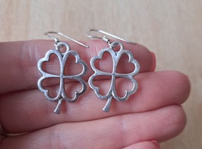 Silver 925 lucky four leaf clover hook earrings