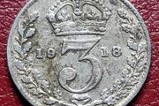 1918 United Kingdom 3 Pence - George V sterling silver coin