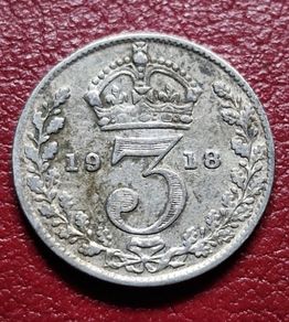 1918 United Kingdom 3 Pence - George V sterling silver coin