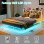 King Size Floating Bed Frame with LED Lights and Charging Station, Metal Platform Bed Frame King Size with Wooden Storage Headboard White and OAK Image 3