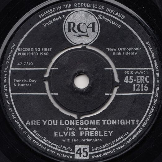 Elvis Presley Are You Lonesome Tonight Vinyl 7 Inch Ireland