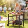 2-Tier BBQ Cart Side Table for Mobile Barbecue with Wheels, Drink Holder, Hooks, Handle, Black and Brown Image 5