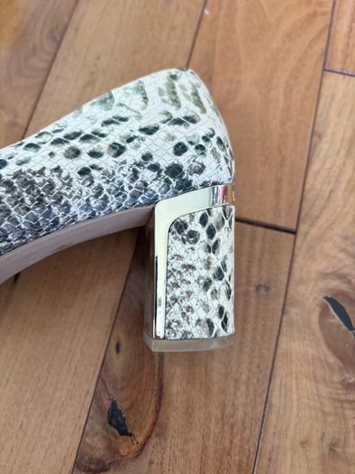DKNY snake skin effect cream shoe w gold touch on heel