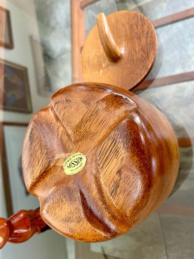 Vintage Apple Shaped Wood Jar Container Round Wooden Box 1960s 70s