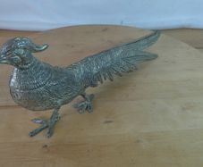 Vintage Silver Plated Pheasant Figurine Decorative Table Bird Centerpiece 280mm Long  Large Metal Ornament