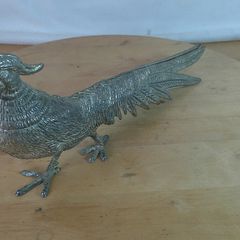 Vintage Silver Plated Pheasant Figurine Decorative Table Bird Centerpiece 280mm Long  Large Metal Ornament