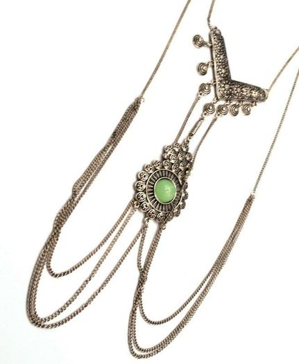DesignSix London Statement Stone Necklace Large Shiny Silver Curb Chain New With Tags