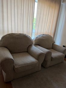 Two beige armchairs (pair)