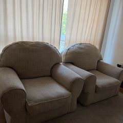 Two beige armchairs (pair)