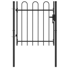Fence Gate Single Door with Arched Top Steel 1x1 m Black