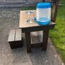 Hand made solid timber mud kitchen with stool with accessories Image 8
