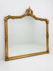 Large Ornate French Style Carved Scroll Mirror in Gilt Finish