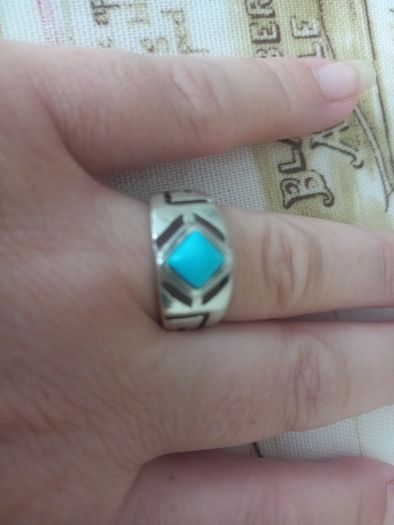 silver stamped ring with turquoise