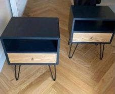 Bedside Tables x 2 Navy/Oak
