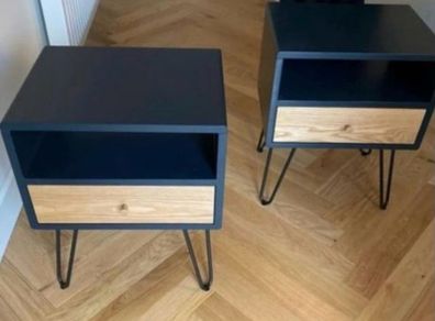 Bedside Tables x 2 Navy/Oak