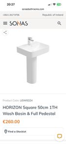 50cm Sink, Pedestal and Tap with click waste